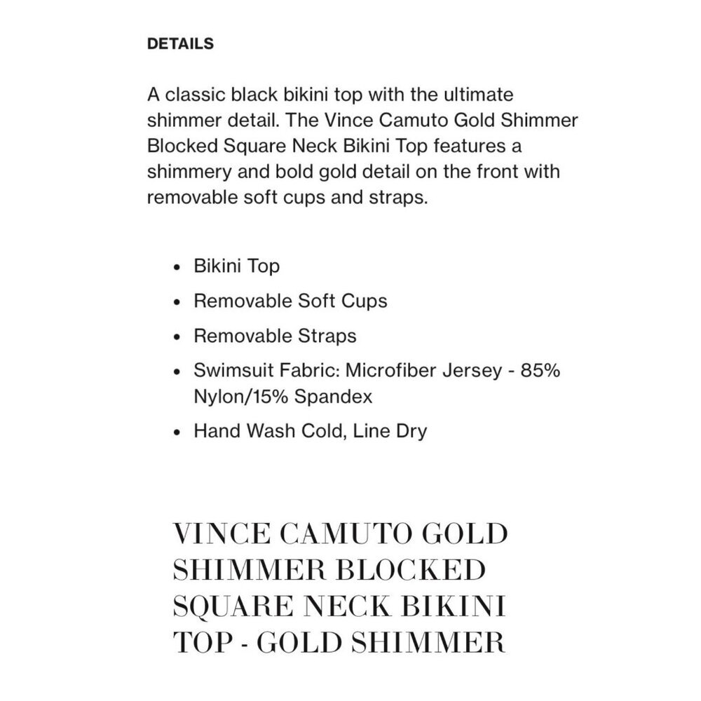 Vince Camuto Size XS Black Gold Shimmer Blocked Square Neck Swim Top‎ NWT - Picture 3 of 9